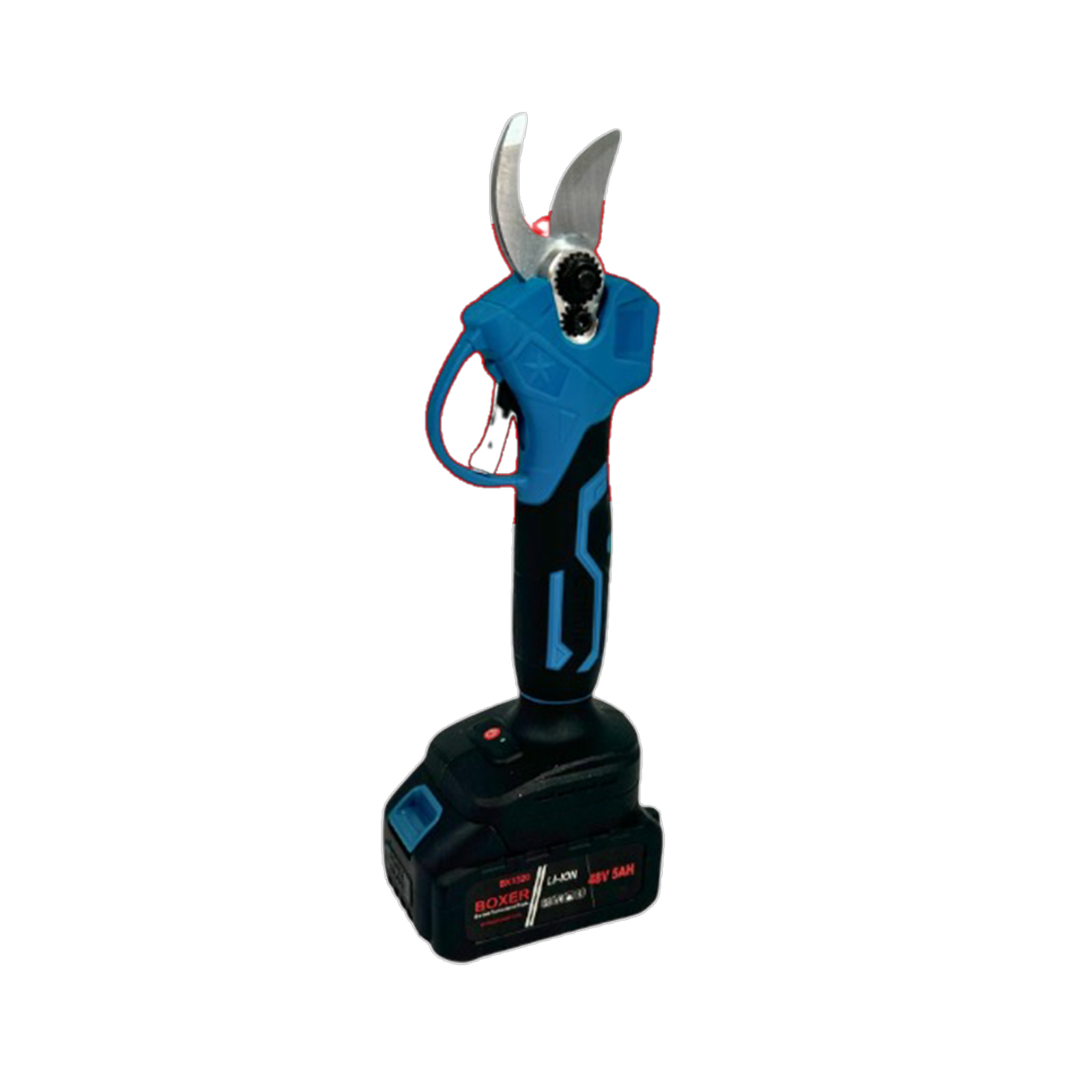 boxer boxer kit sega e forbice a batteria con asta telescopica - foto 2 Forbice a batteria Boxer con lame aperte su sfondo bianco