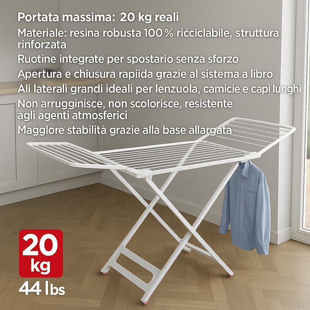 stendino in resina con rotelle 180 x 95 cm e 20m di spazio per stenditura - foto 4 stendino in resina con rotelle 180 x 95 cm e 20m di spazio per stenditura - foto 4