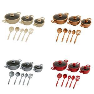 Tris tegami con coperchi in vetro e 5 mestoli di alta qualita 20cm 24cm 28cm rivestimento antiaderente per cucina versatile e moderna