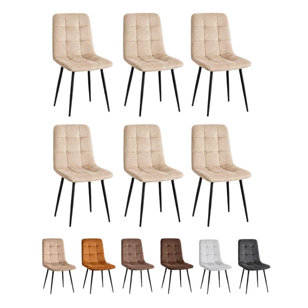 set 6 sedie da pranzo in velluto imbottite design moderno con gambe nere in metallo - foto 1 Set 6 sedie da pranzo imbottite in velluto beige con gambe nere in metallo