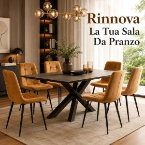Set 6 sedie da pranzo in velluto imbottite design moderno con gambe nere in metallo