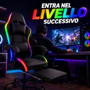 Sedia gaming rgb led ergonomica con poggiapiedi estraibile e schienale reclinabile
