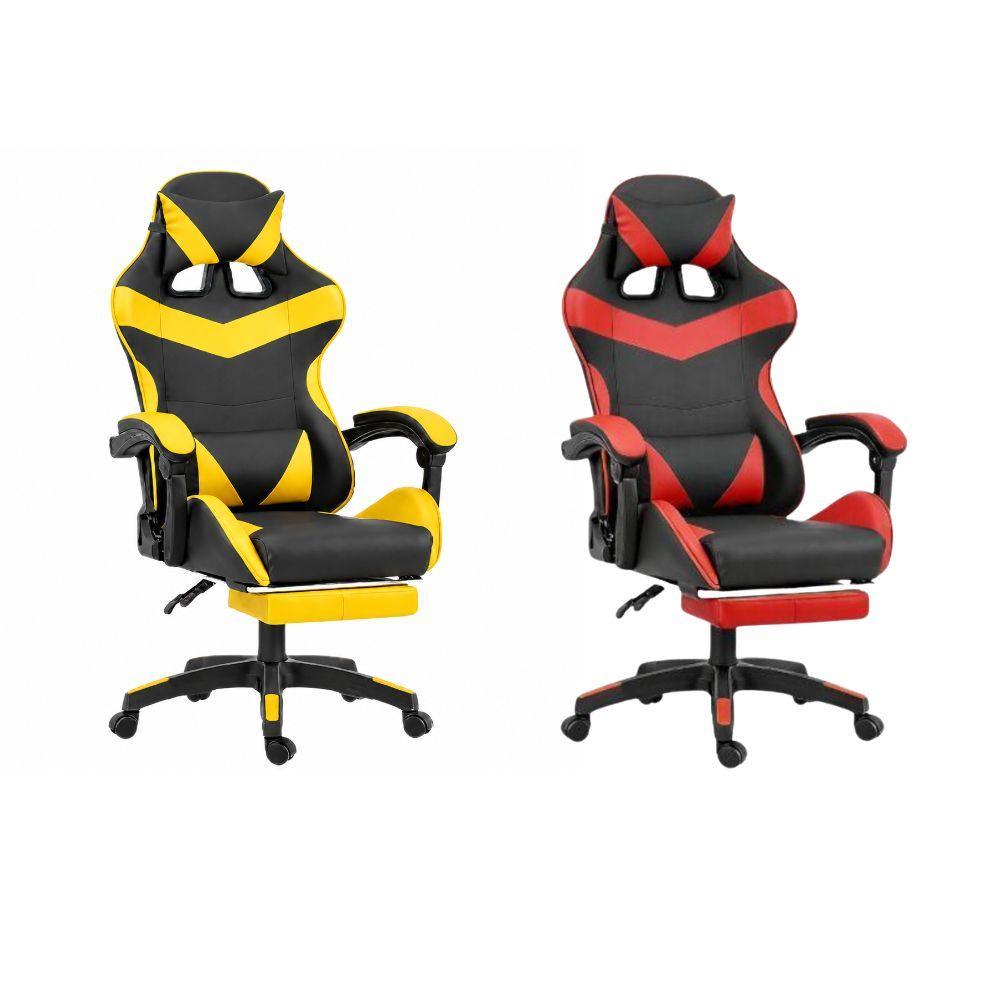 sedia da gaming / ufficio ergonomica con ruote - foto 3 Sedia da gaming ergonomica varianti giallo-nero e rosso-nero, vista laterale con schienale e poggiapiedi