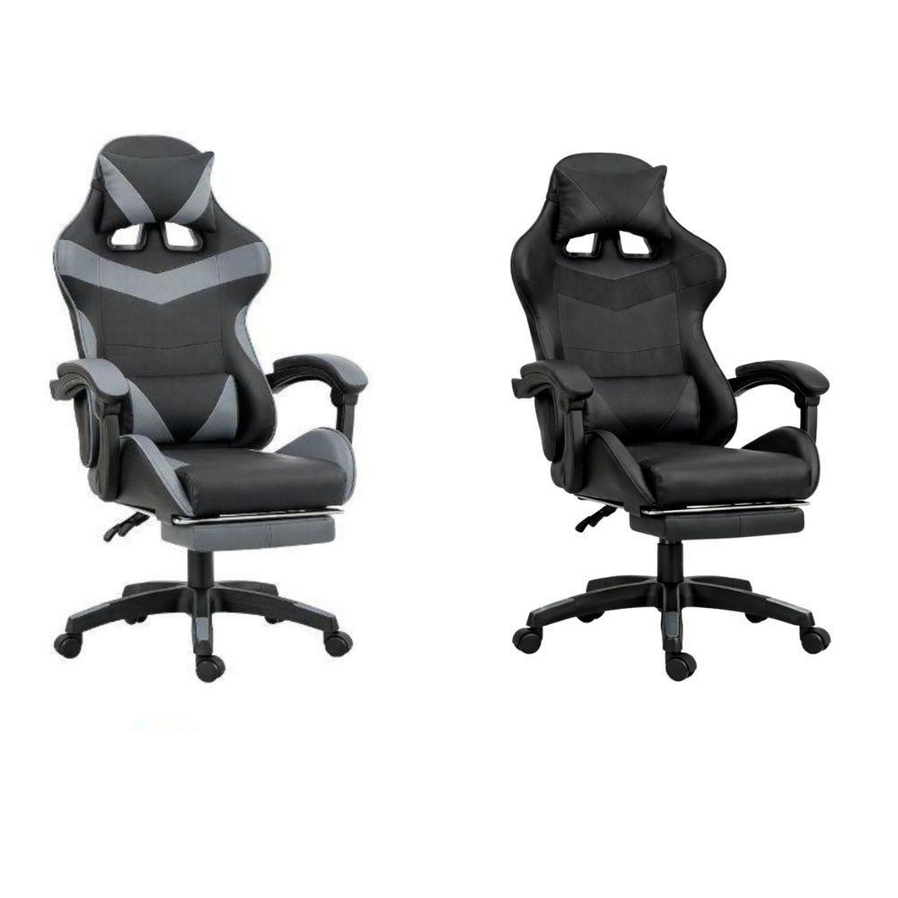 sedia da gaming / ufficio ergonomica con ruote - foto 4 Sedia da gaming ergonomica grigio e nero, vista laterale con schienale e poggiapiedi