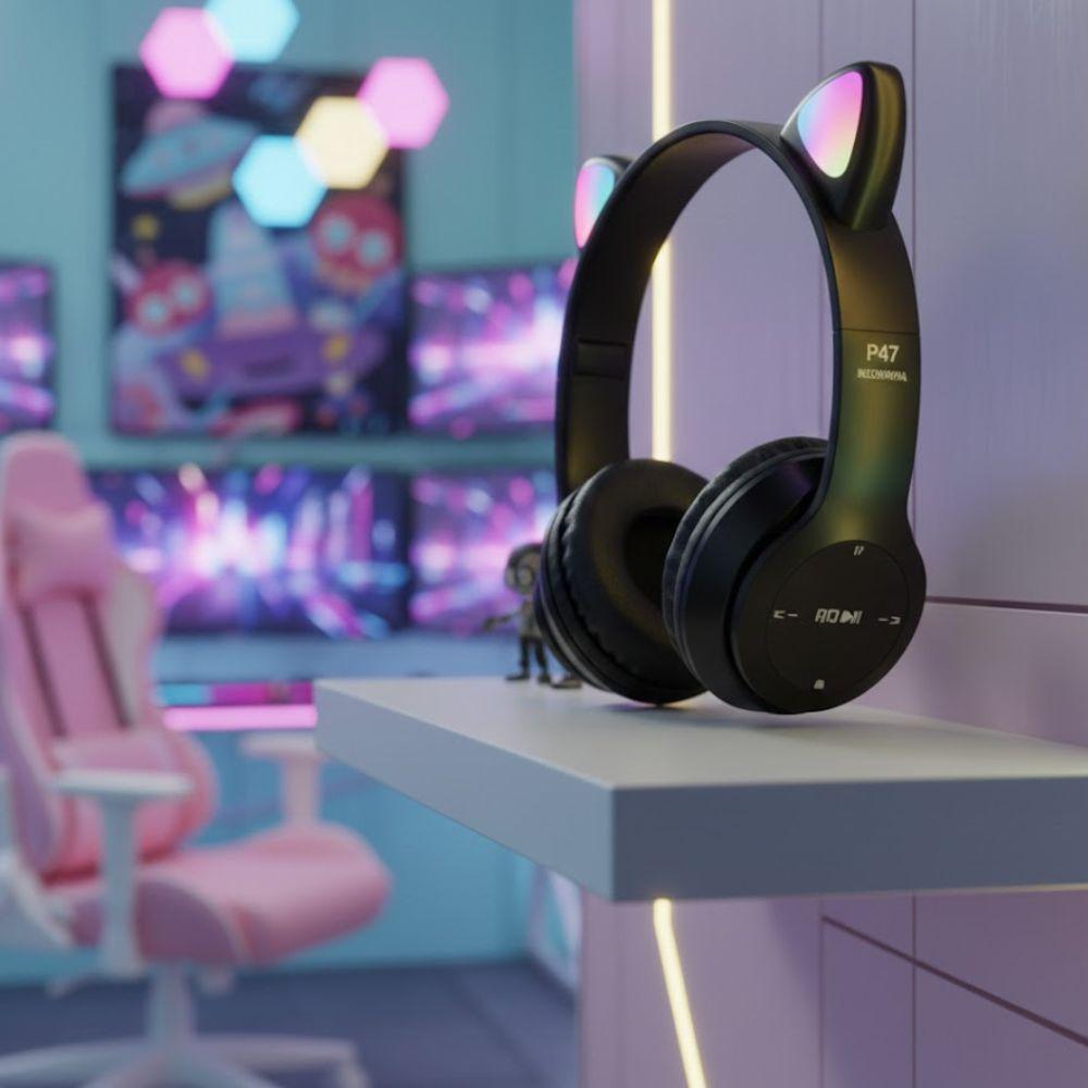 cuffie bluetooth cat ear headset gaming con effetti led e suono stereo - foto 4 cuffie bluetooth cat ear headset gaming con effetti led e suono stereo - foto 4