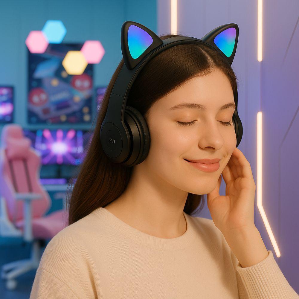cuffie bluetooth cat ear headset gaming con effetti led e suono stereo - foto 5 cuffie bluetooth cat ear headset gaming con effetti led e suono stereo - foto 5