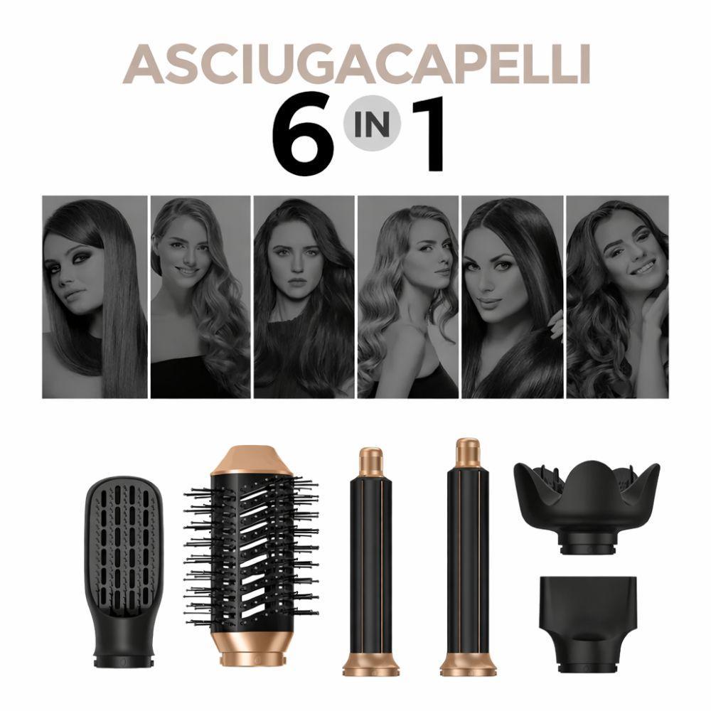  asciugacapelli phon 6 in 1 multifunzione con 6 testine intercambiabili e 3 livelli di temperatura regolabili per styling perfetto ogni giorno - foto 3