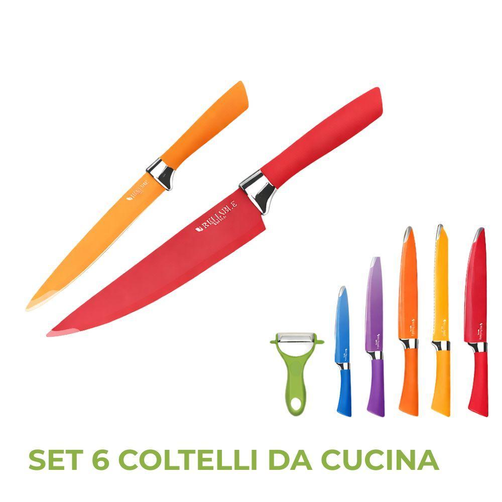 Set di 6 coltelli da cucina in acciaio antiaderente con impugnatura ergonomica