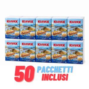 Fazzoletti klevex 3 veli super morbidezza confezione scorta 50 pacchetti (5 pacchi da 10 pacchetti di fazzoletti)