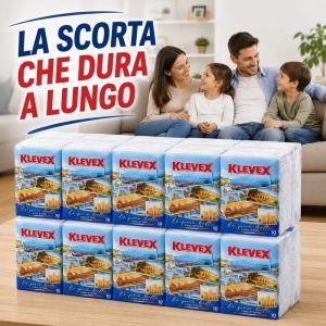 Fazzoletti klevex 3 veli super morbidezza confezione scorta 50 pacchetti (5 pacchi da 10 pacchetti di fazzoletti)