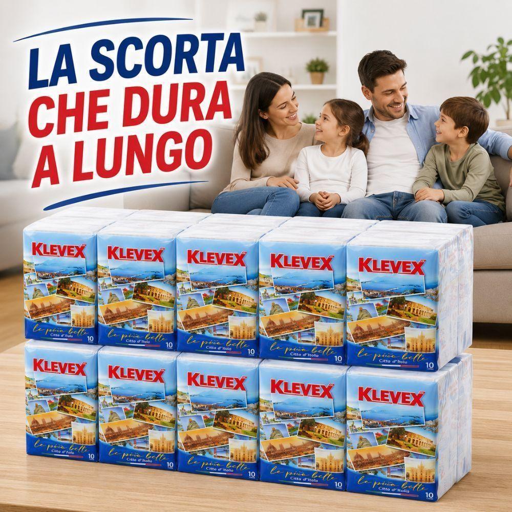 fazzoletti klevex 3 veli super morbidezza confezione scorta 50 pacchetti (5 pacchi da 10 pacchetti di fazzoletti) - foto 2 Fazzoletti Klevex bianchi a 3 veli, confezione da 50 pacchetti