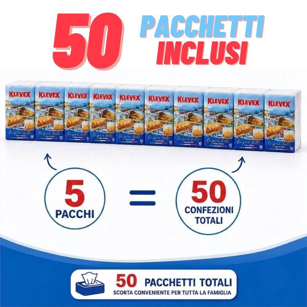 fazzoletti klevex 3 veli super morbidezza confezione scorta 50 pacchetti (5 pacchi da 10 pacchetti di fazzoletti) - foto 3 Fazzoletti Klevex 3 veli Super Morbidezza confezione scorta 50 pacchetti