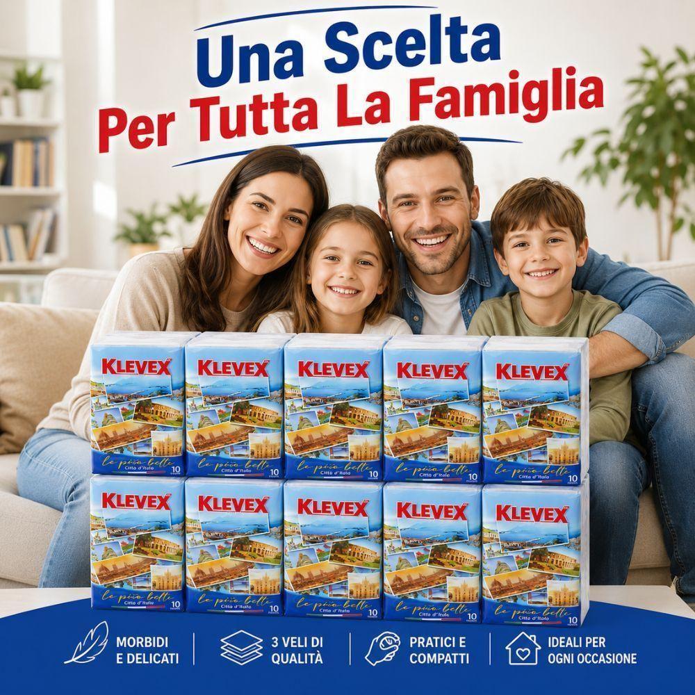 fazzoletti klevex 3 veli super morbidezza confezione scorta 50 pacchetti (5 pacchi da 10 pacchetti di fazzoletti) - foto 4 Fazzoletti Klevex 3 veli in confezione scorta con 50 pacchetti totali