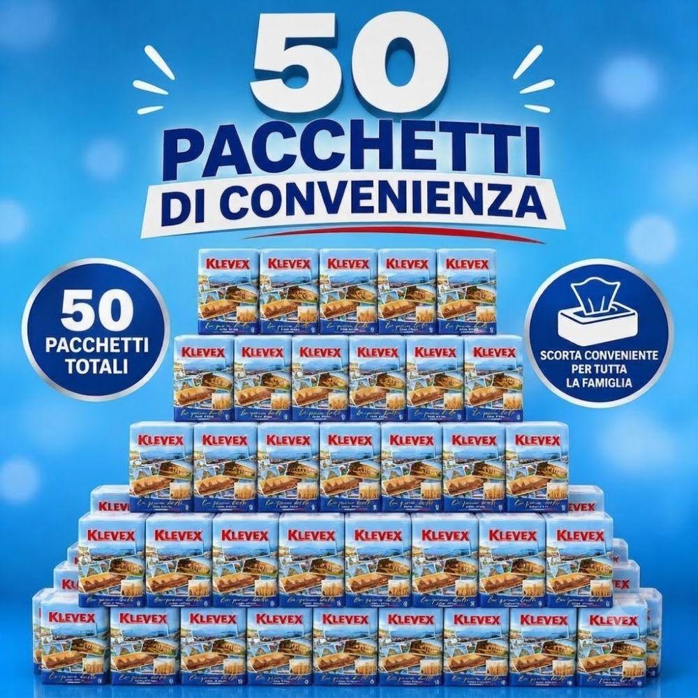 fazzoletti klevex 3 veli super morbidezza confezione scorta 50 pacchetti (5 pacchi da 10 pacchetti di fazzoletti) - foto 5 Fazzoletti Klevex 3 veli super morbidezza, confezione da 50 pacchetti