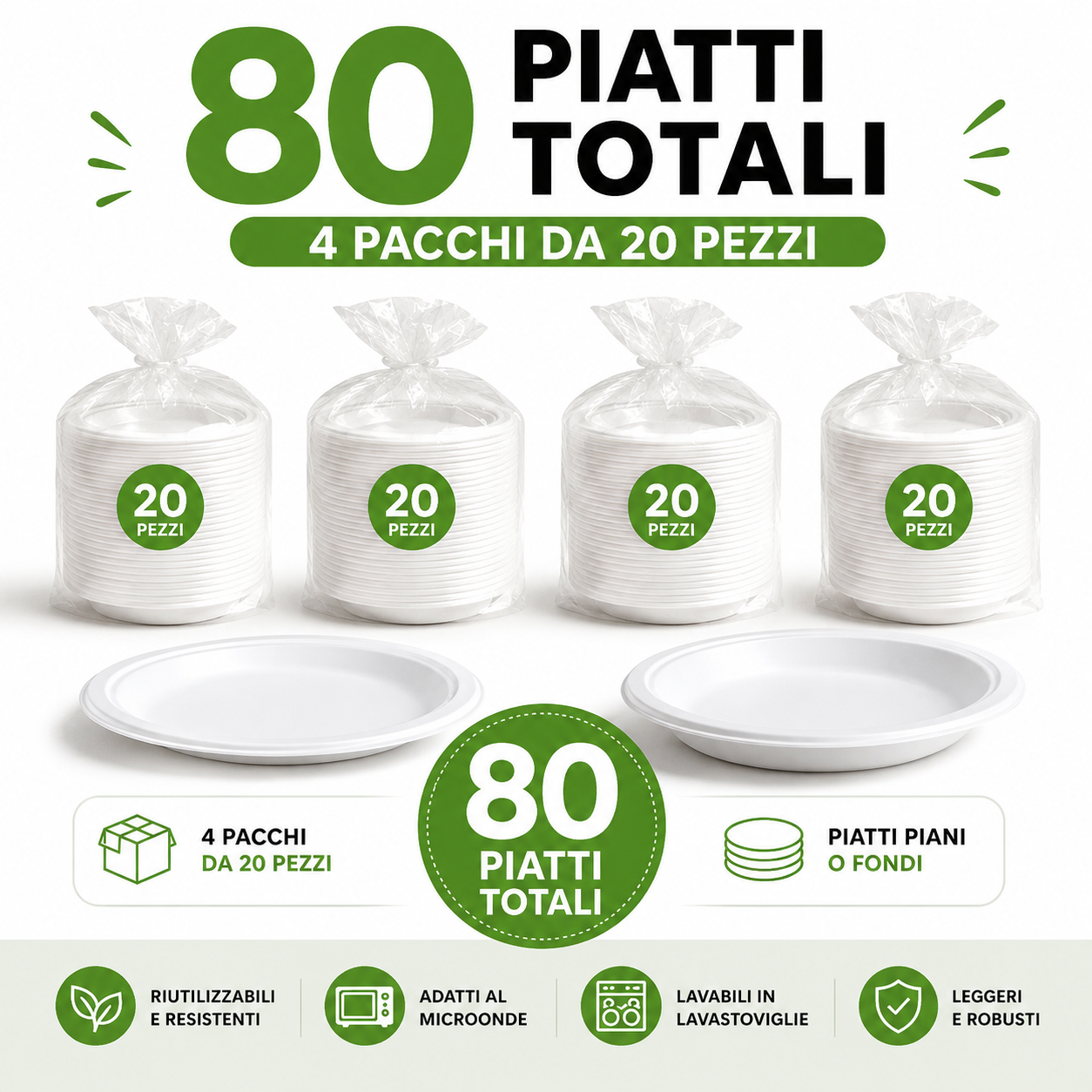 80 piatti in polipropilene , lavabili e per microonde (4 pacchi da 20 pezzi ) - foto 2 80 piatti in polipropilene , lavabili e per microonde (4 pacchi da 20 pezzi ) - foto 2