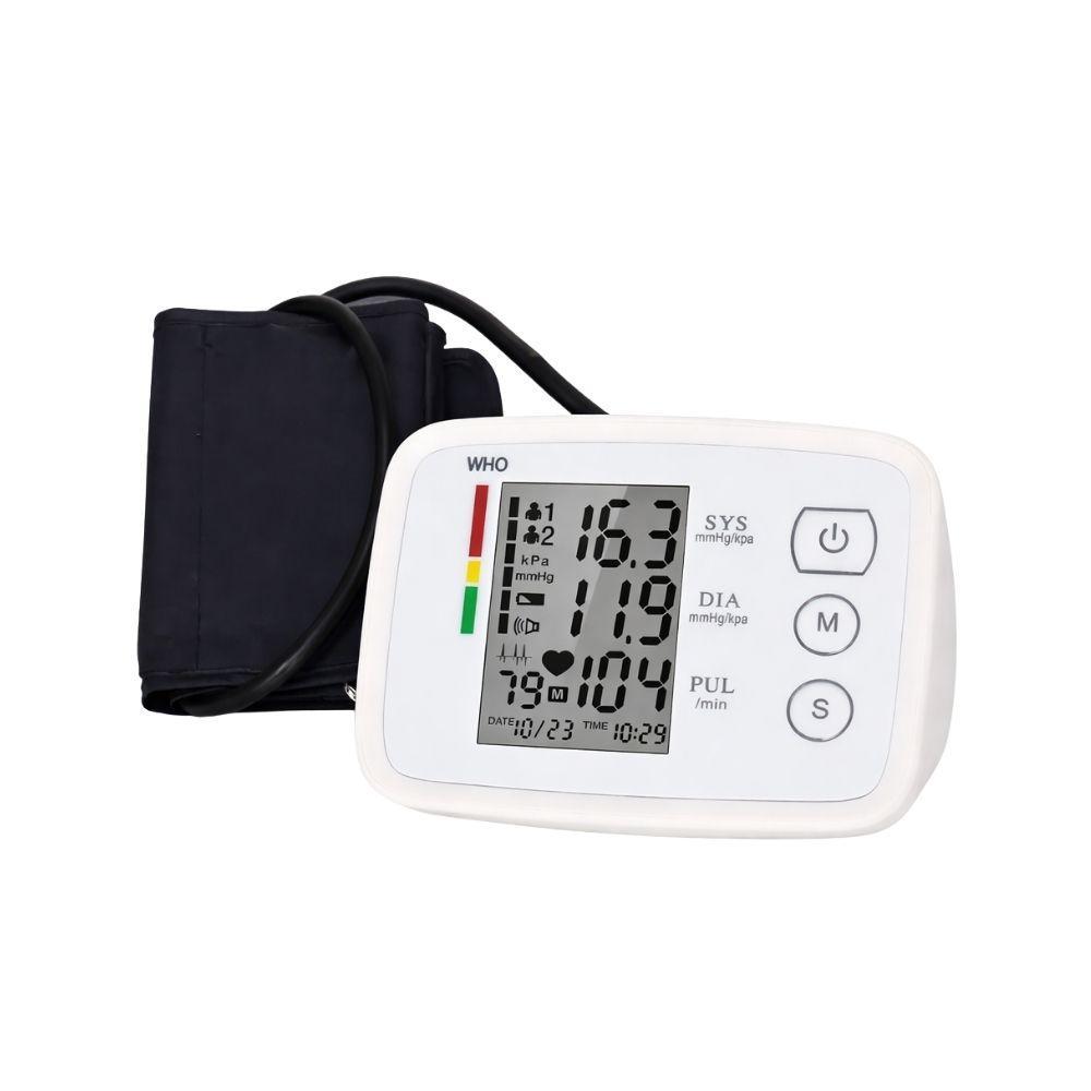 Misuratore di pressione digitale con manicotto nero e display bianco