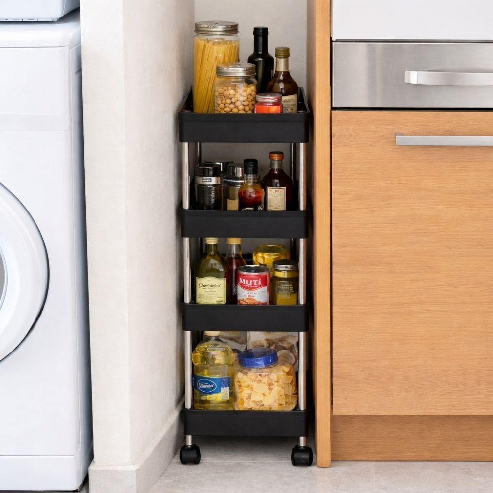  carrello salvaspazio a 4 ripiani con ruote per cucina, bagno, ripostiglio - foto 3