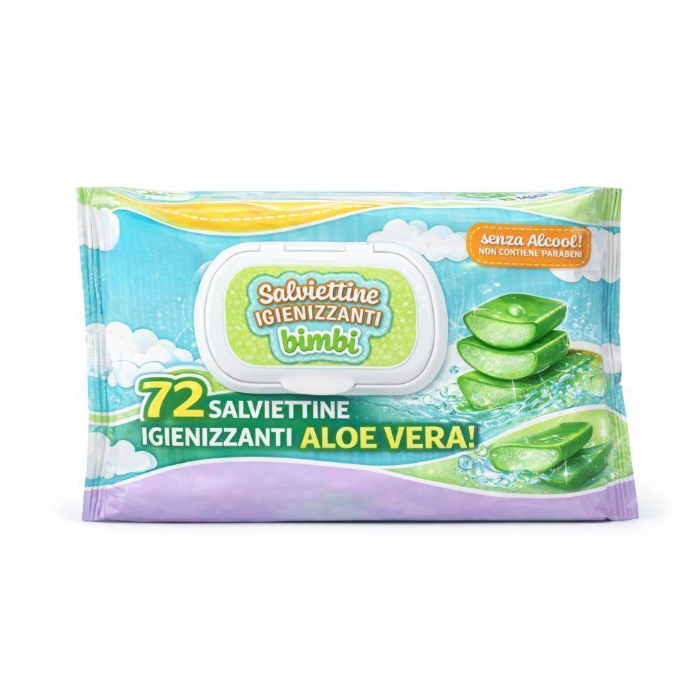 Salviettine igenizzanti idratanti con aloe vera, talco, argan e biancolatte da 10 pacchetti
