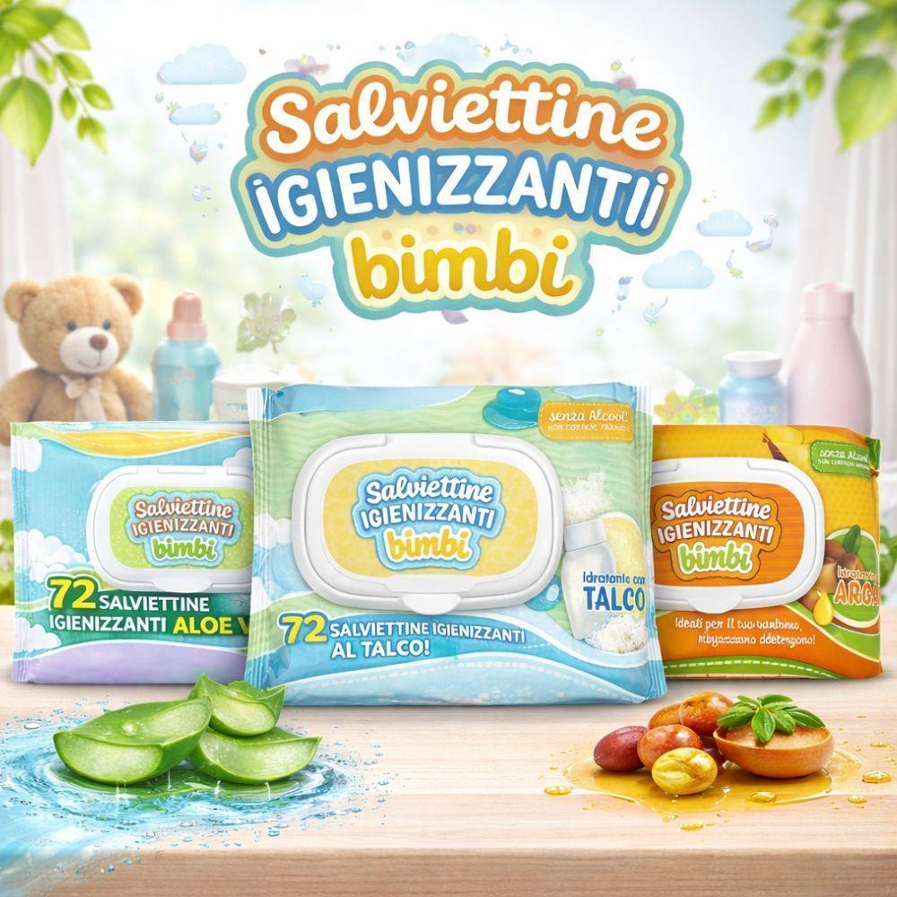 Salviettine igenizzanti idratanti con estratti naturali, confezione da 720 pezzi