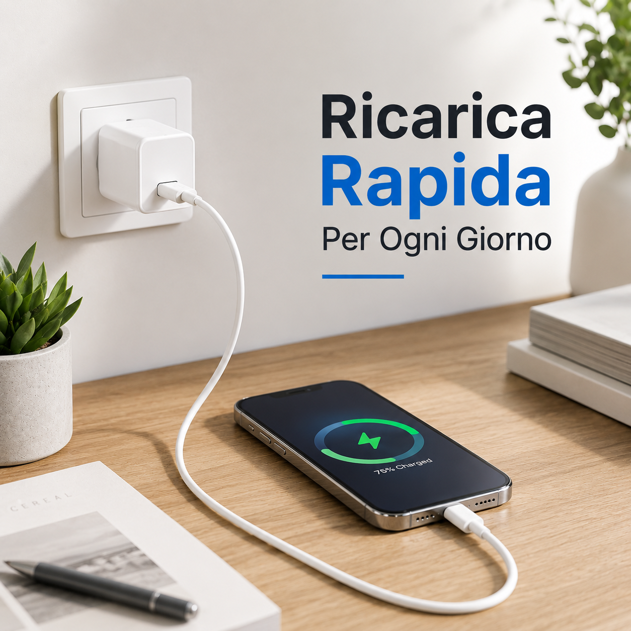 Dettaglio del cavo USB-C da 1 metro incluso nella confezione