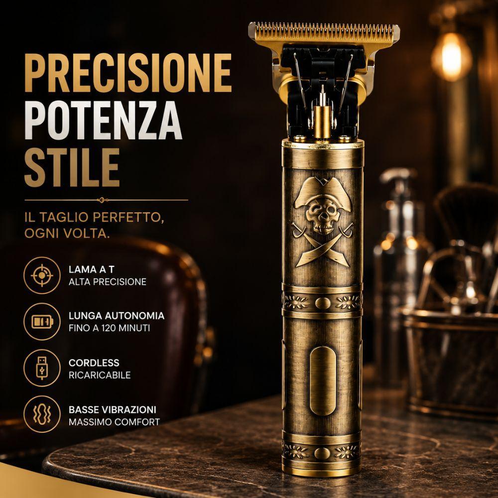 Tagliacapelli con testo promozionale e icone funzioni