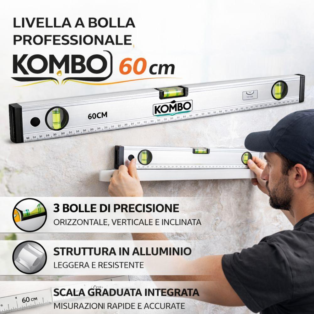 livella a bolla professionale kombo 60 cm in alluminio con 3 bolle di precisione - foto 2 livella a bolla professionale kombo 60 cm in alluminio con 3 bolle di precisione - foto 2