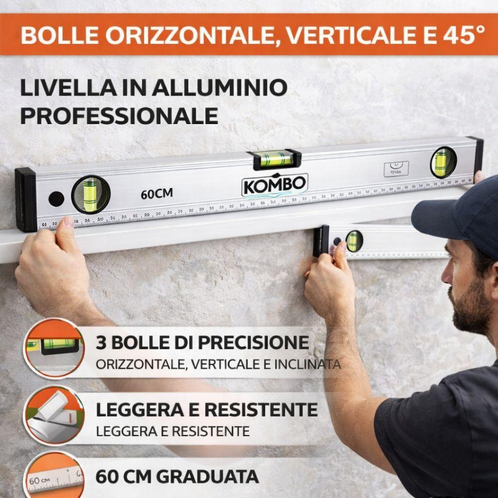 livella a bolla professionale kombo 60 cm in alluminio con 3 bolle di precisione - foto 3 livella a bolla professionale kombo 60 cm in alluminio con 3 bolle di precisione - foto 3