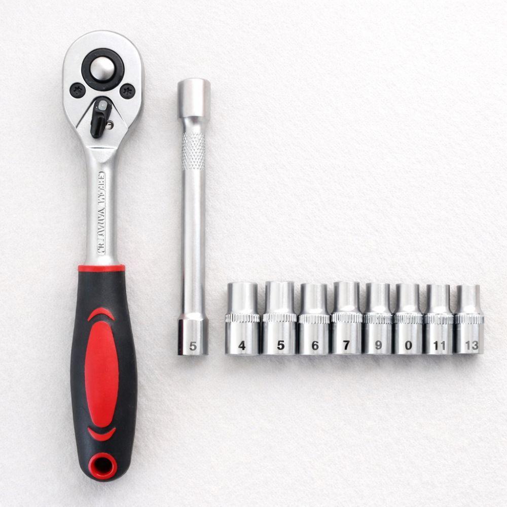 set chiavi a cricchetto reversibile 1/4 72 denti con 10 bussole e prolunga - foto 1 set chiavi a cricchetto reversibile 1/4 72 denti con 10 bussole e prolunga - foto 1