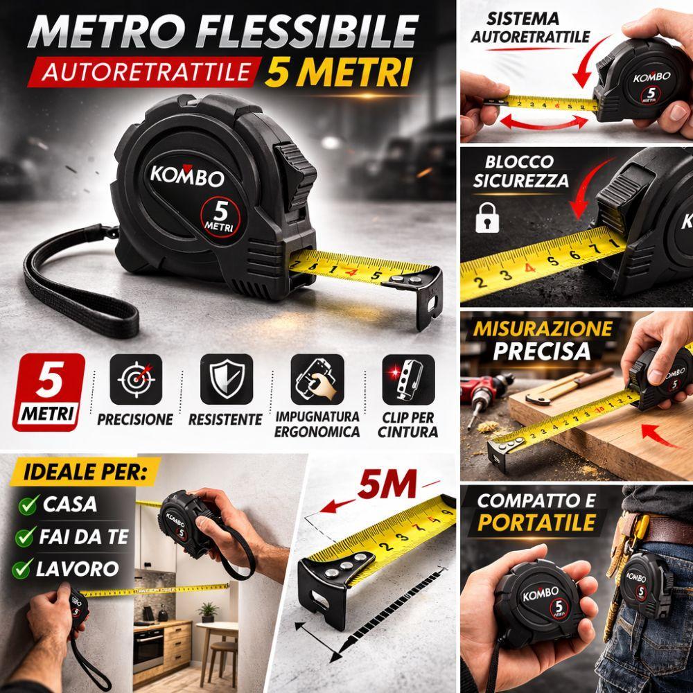  metro flessibile autorientrante 5 metri  con clip e laccio - foto 2