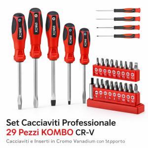 Set professionale da 29 pz con cacciaviti e inserti intercambiabili in cr-v