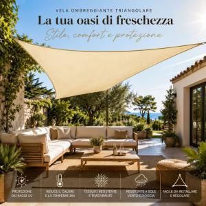Vela ombreggiante triangolare 300x300x300 cm telo parasole per giardino terrazza piscina