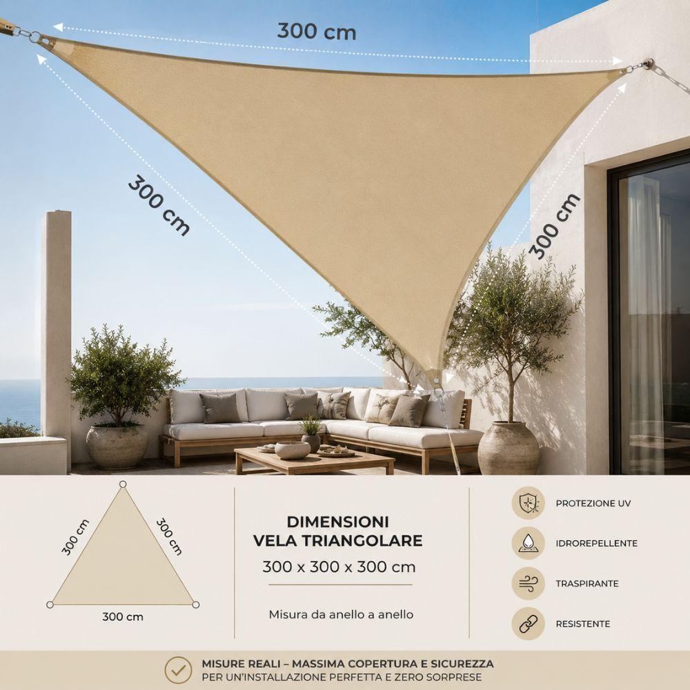 vela ombreggiante triangolare 300x300x300 cm telo parasole per giardino terrazza piscina - foto 5 vela ombreggiante triangolare 300x300x300 cm telo parasole per giardino terrazza piscina - foto 5