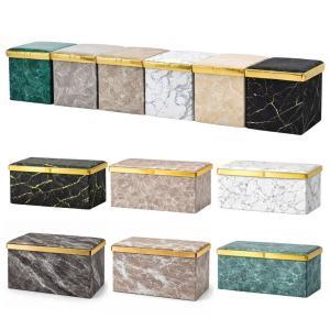 Pouf contenitore effetto marmo con coperchio dorato organizer elegante multiuso