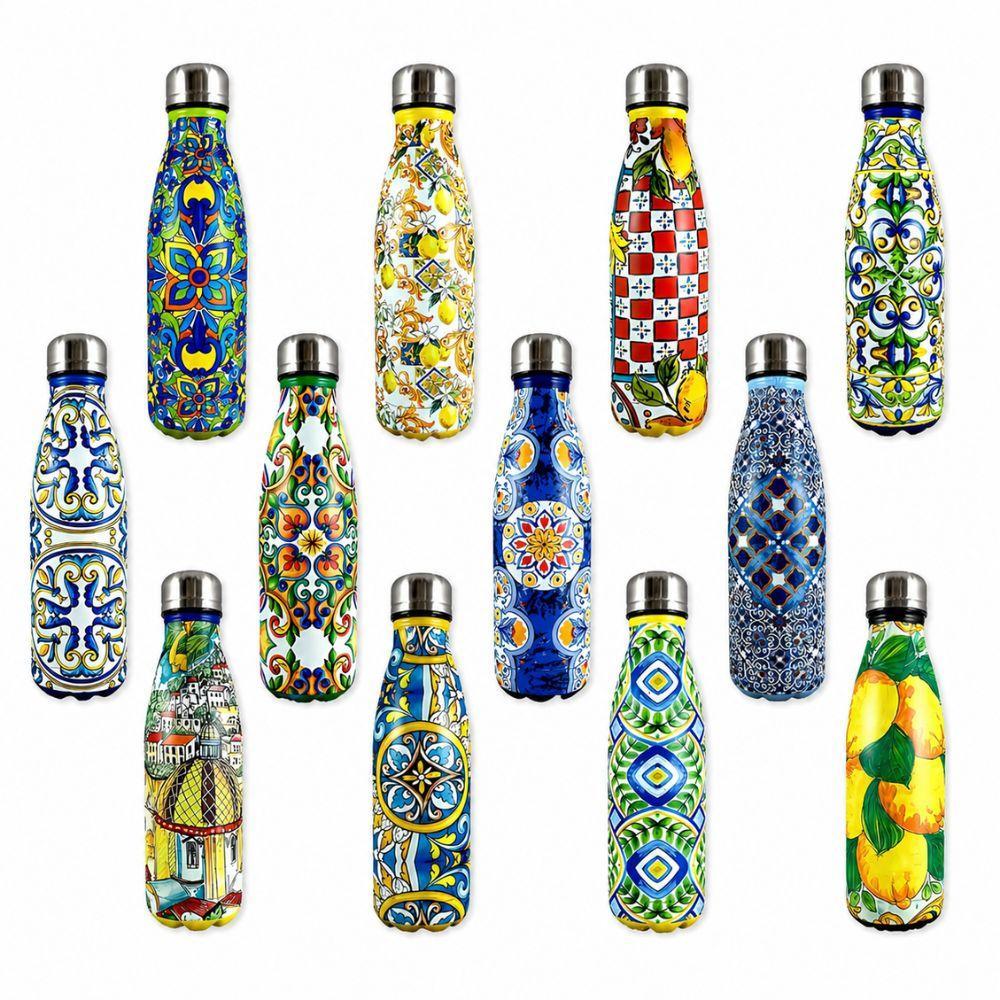 Bottiglia termica acciaio inox 500ml design maioliche colorate, diverse varianti