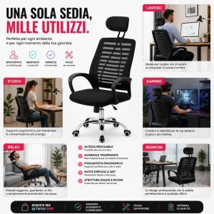Sedia ufficio ergonomica con poggiatesta e schienale traspirante