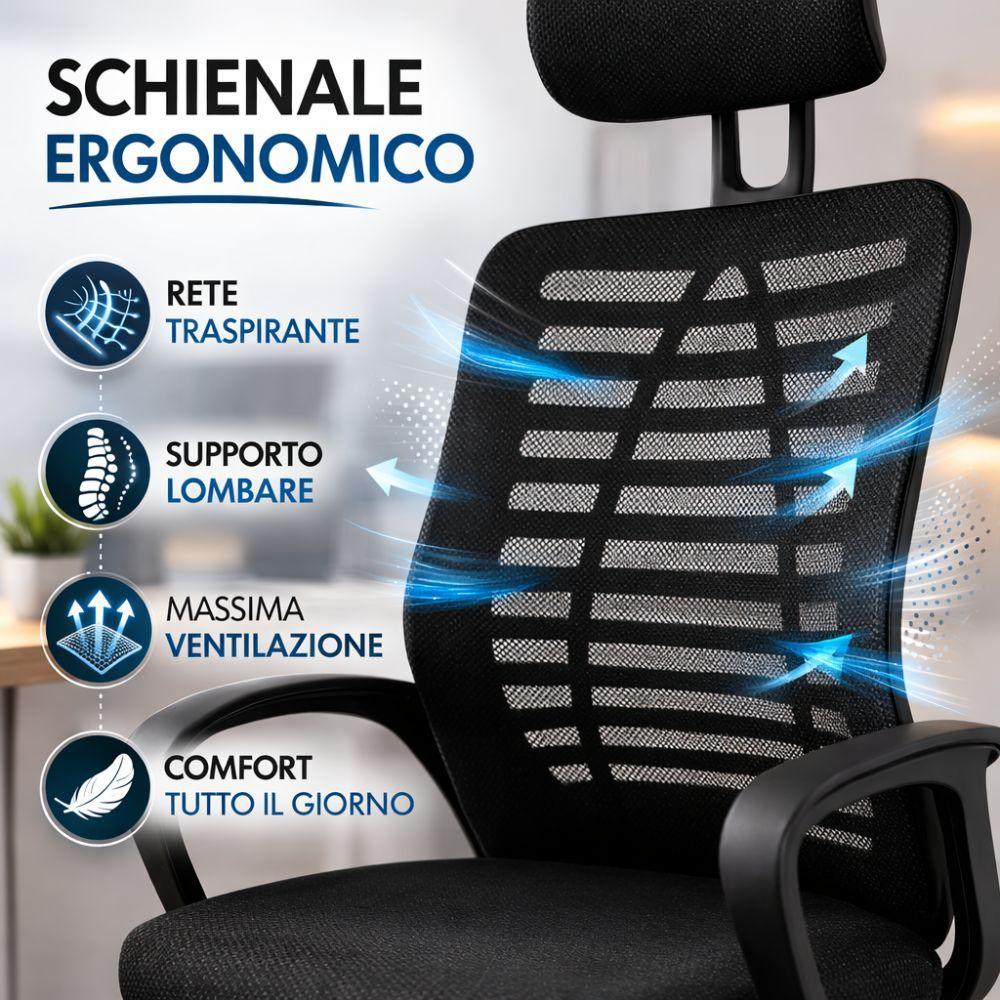  sedia ufficio ergonomica con poggiatesta e schienale traspirante - foto 5