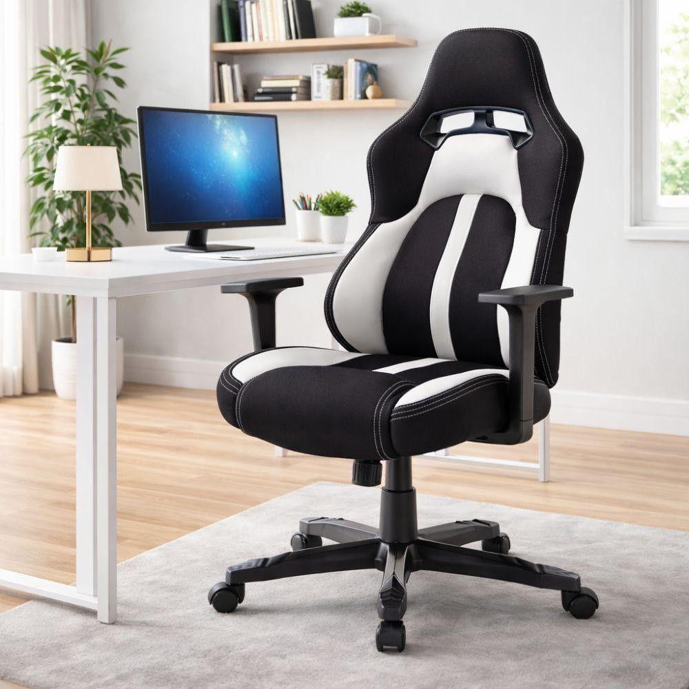 Sedia gaming ergonomica con braccioli e supporto lombare, vista laterale
