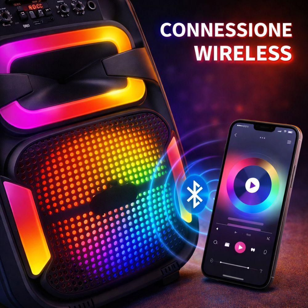 cassa speaker bluetooth con effetti led multicolor e microfono incluso - foto 2 cassa speaker bluetooth con effetti led multicolor e microfono incluso - foto 2