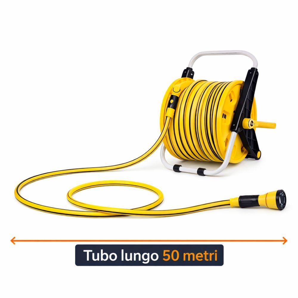 avvolgitubo da giardino 50 m tubo resistente con facile riavvolgimento - foto 2 Avvolgitubo da giardino con tubo arrotolato e maniglia per il riavvolgimento