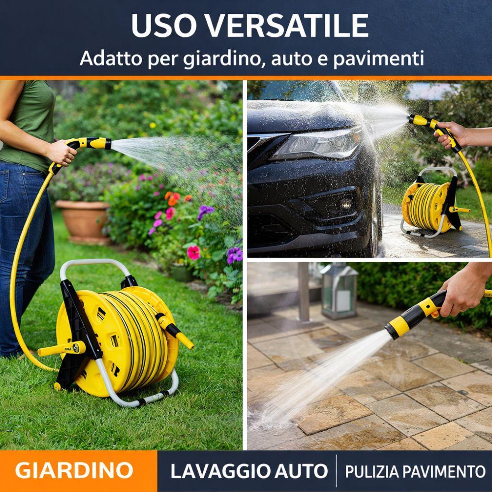 avvolgitubo da giardino 50 m tubo resistente con facile riavvolgimento - foto 3 Avvolgitubo da giardino con tubo resistente e sistema di riavvolgimento