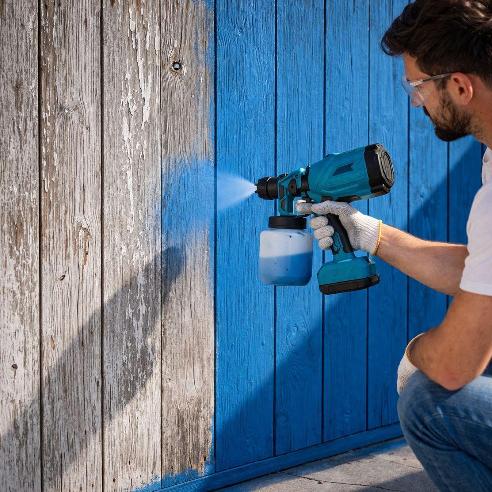 Verniciatore a spruzzo in uso su superficie esterna durante applicazione