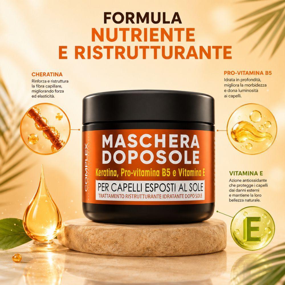 maschera doposole capelli ristrutturante con cheratina, pro-vitamina b5 e vitamina e - foto 3 maschera doposole capelli ristrutturante con cheratina, pro-vitamina b5 e vitamina e - foto 3
