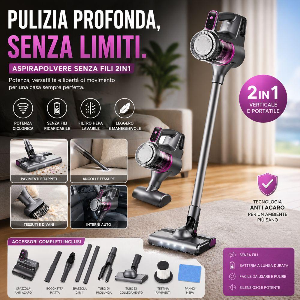 aspirapolvere portatile senza fili 2in1 anti acari con accessori completi multiuso - foto 2 aspirapolvere portatile senza fili 2in1 anti acari con accessori completi multiuso - foto 2