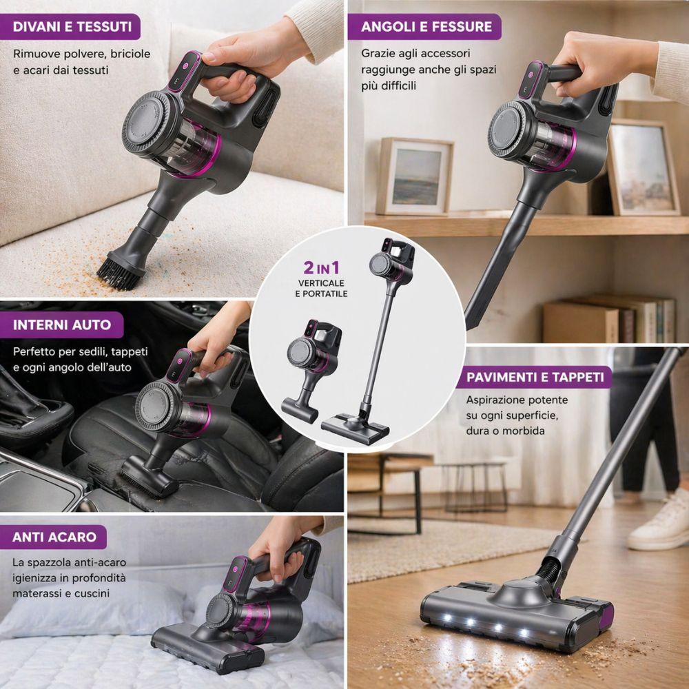 aspirapolvere portatile senza fili 2in1 anti acari con accessori completi multiuso - foto 3 aspirapolvere portatile senza fili 2in1 anti acari con accessori completi multiuso - foto 3