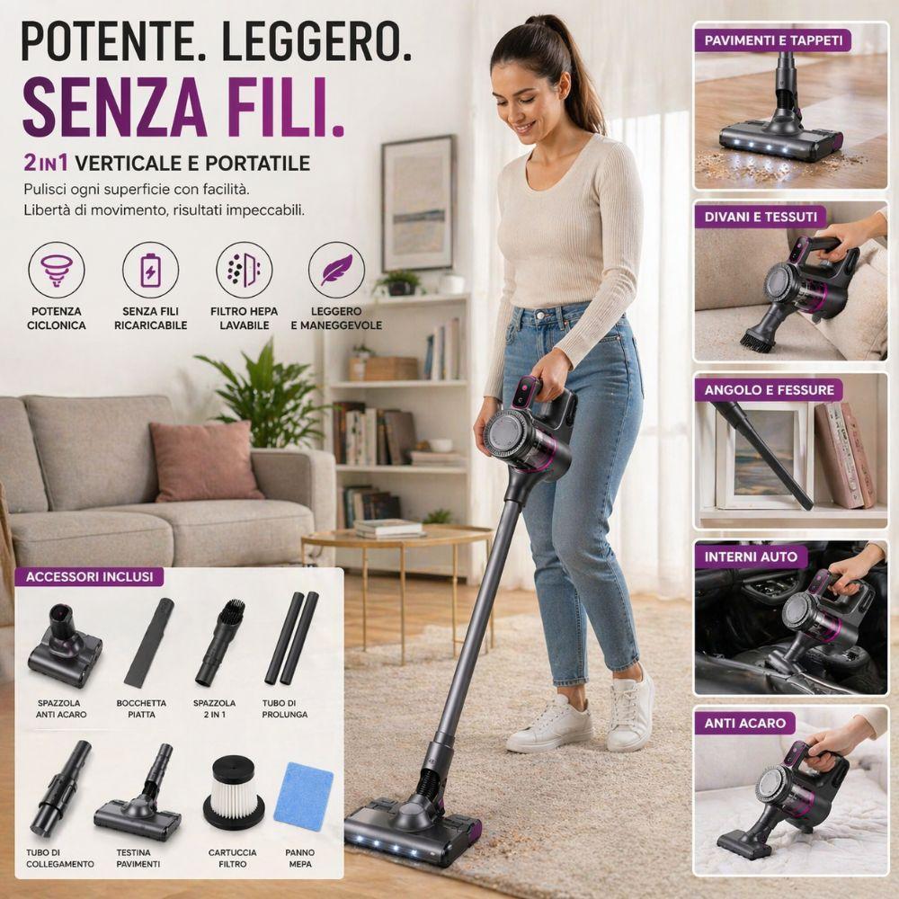 aspirapolvere portatile senza fili 2in1 anti acari con accessori completi multiuso - foto 5 aspirapolvere portatile senza fili 2in1 anti acari con accessori completi multiuso - foto 5