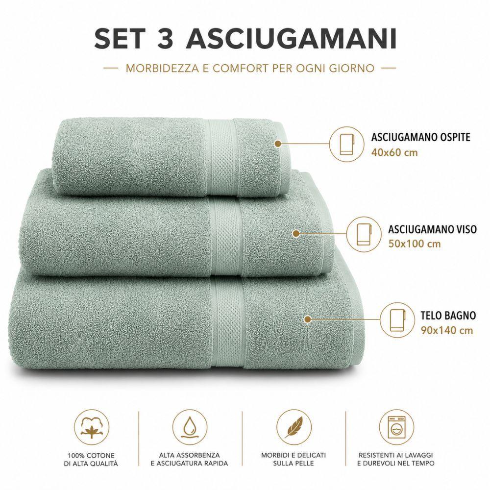  set asciugamani spugna 3 pezzi morbidi assorbenti 90x140 50x100 40x60 - foto 5