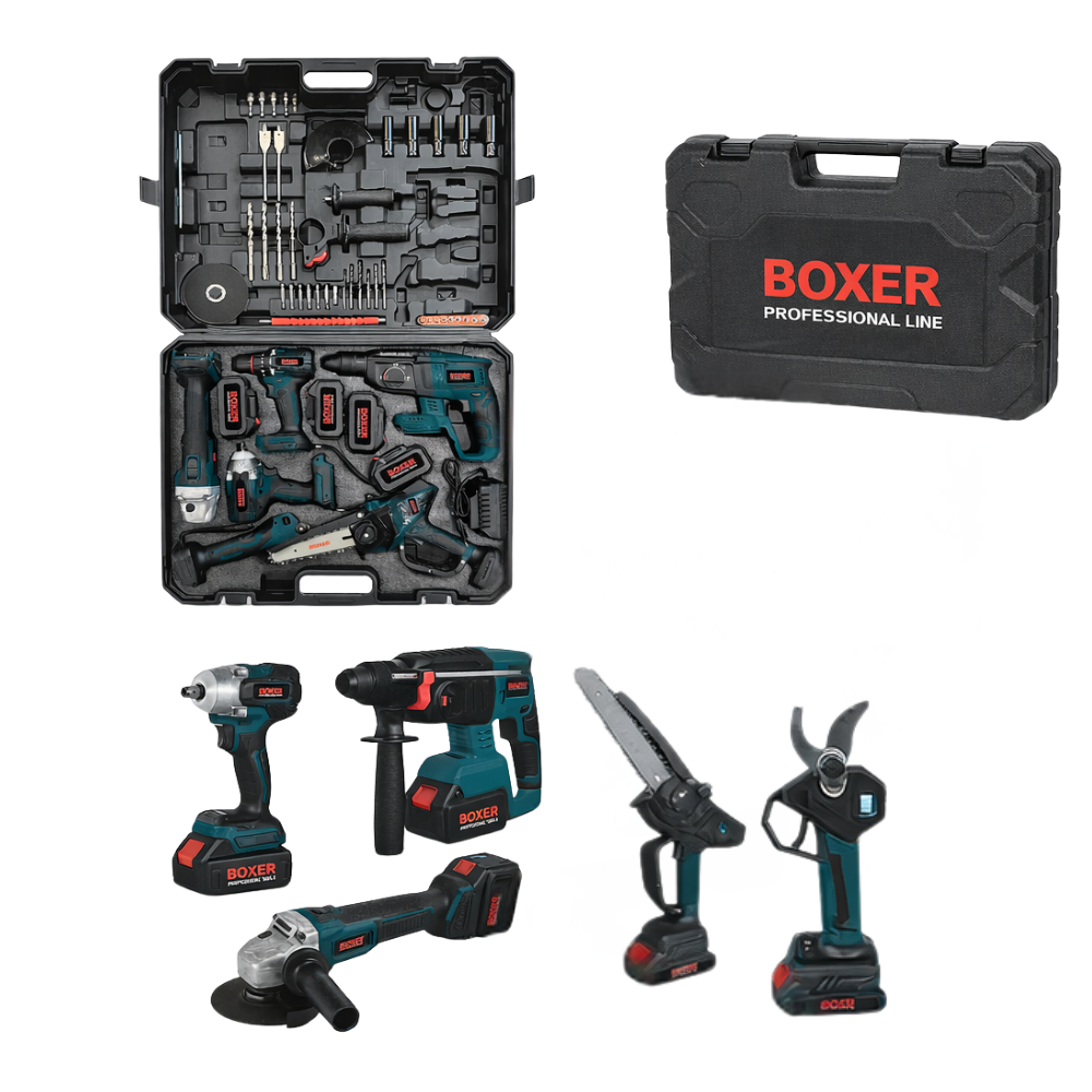 kit 6 in 1 professionale con valigetta – avvitatore, trapano a percussione, avvitatore a impulsi, smerigliatrice, motosega e cesoia - foto 1 kit 6 in 1 professionale con valigetta – avvitatore, trapano a percussione, avvitatore a impulsi, smerigliatrice, motosega e cesoia - foto 1