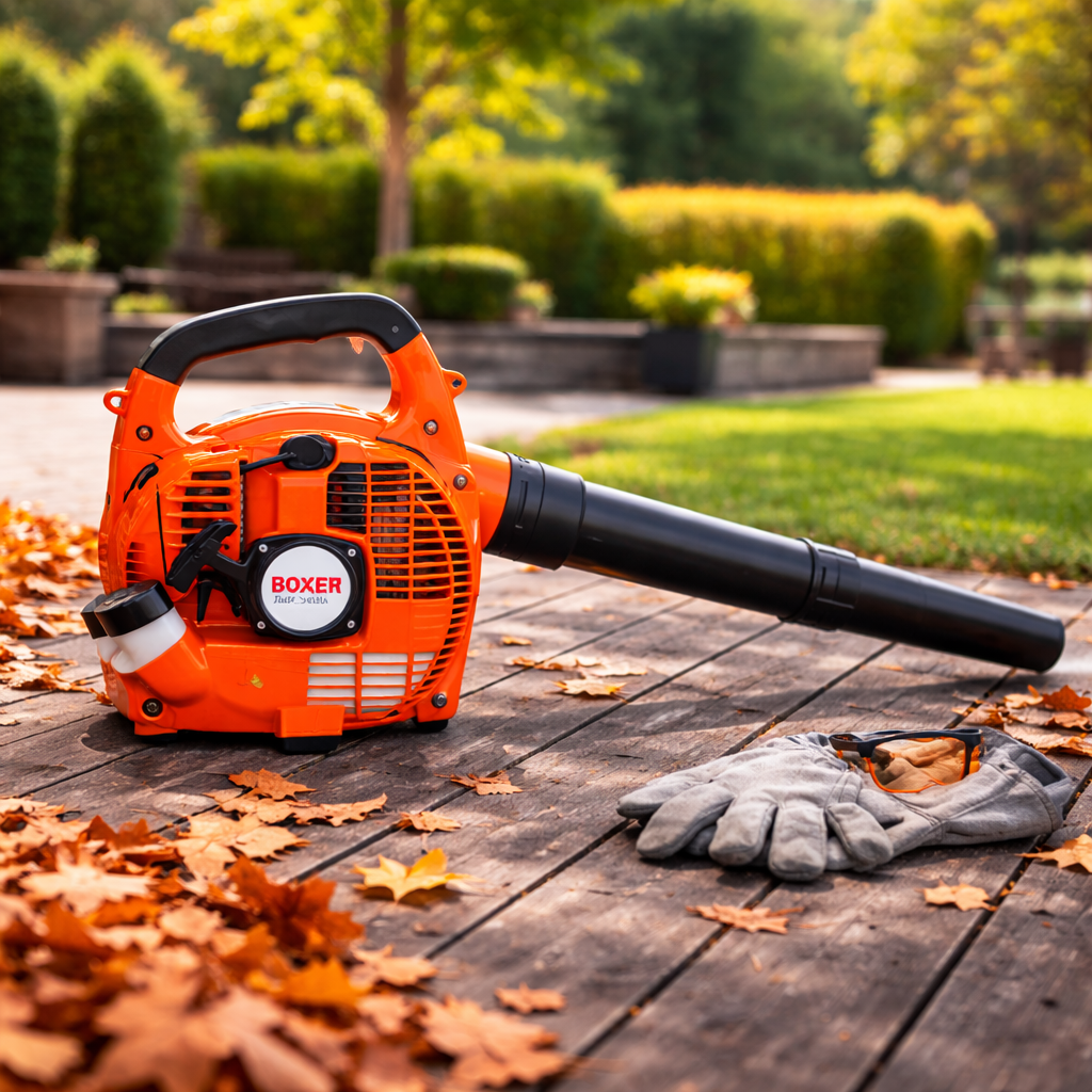 soffiatore a scoppio professionale boxer bx-3241 motore potente alta velocita aria per foglie giardino pulizia esterna - foto 5 Soffiatore Boxer BX-3241 in azione, dettaglio motore e corpo macchina