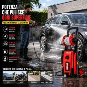 Idropulitrice ad alta pressione  con avvolgitubo automatico kit completo per auto moto cortili e giardino
