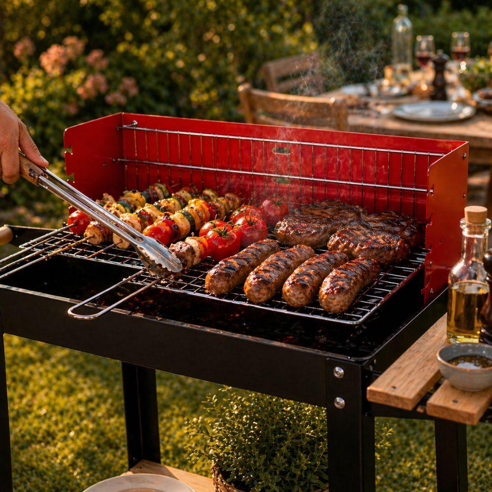 barbecue carrello a carbonella con ripiani in legno e ruote grill da giardino - foto 5 barbecue carrello a carbonella con ripiani in legno e ruote grill da giardino - foto 5